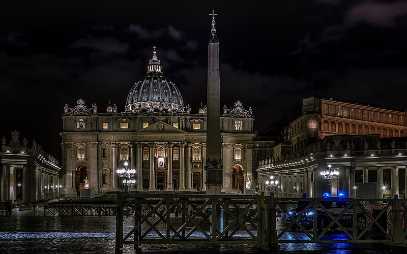 St Peters Basilica, Vatican City, Rome, Italy, night, HD wallpaper