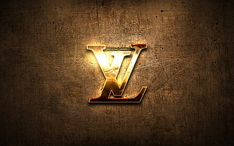 Louis Vuitton golden logo, artwork, brown metal background, creative, Louis Vuitton logo, brands, Louis Vuitton, HD wallpaper