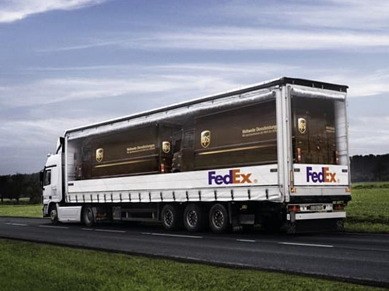 FedEx Delivers Brown To You, brown, fedx, tractor trailer, transporting, graphy, big rigg, ups, semi, truck, HD wallpaper