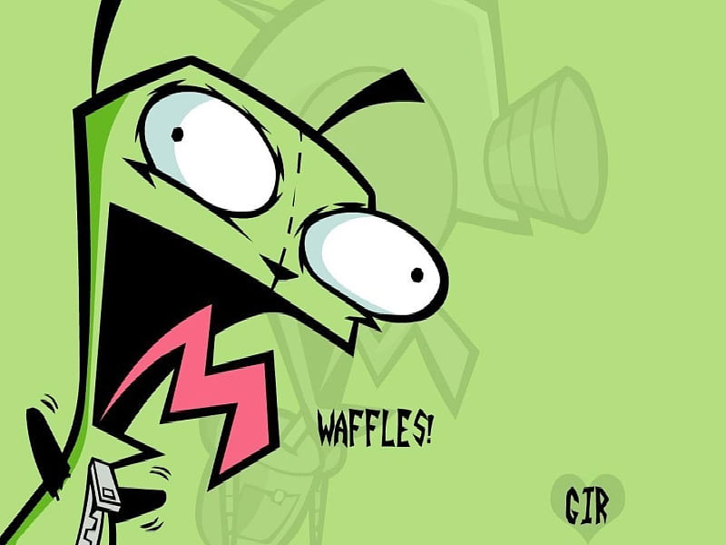 waffles, gir, green, heart, invader zim, funny, robot, bog, HD wallpaper