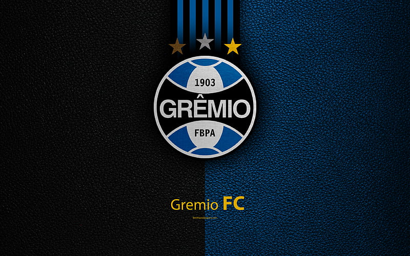 Gremio FC Brazilian football club, Brazilian Serie A, leather texture, emblem, Gremio logo, Porto Alegre, Rio Grande do Sul, Brazil, football, HD wallpaper