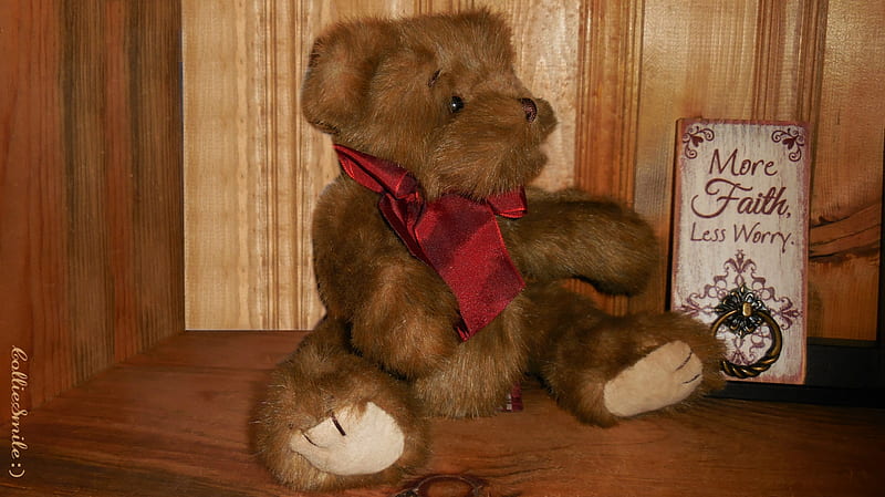Teddy Bear Therapy, Frankenmuth, Michigan, brown, red ribbon, plaque, wall, Teddy Bear, HD wallpaper