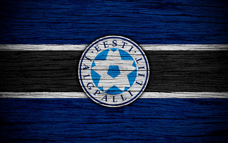 Estonia national football team, logo, Europe, football, wooden texture, soccer, Estonia, European national football teams, Estonian Football Federation, HD wallpaper