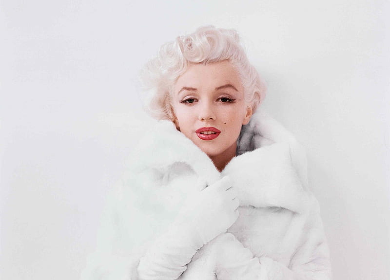 Marilyn Monroe, girl, actress, blonde, woman, white, fur, HD wallpaper