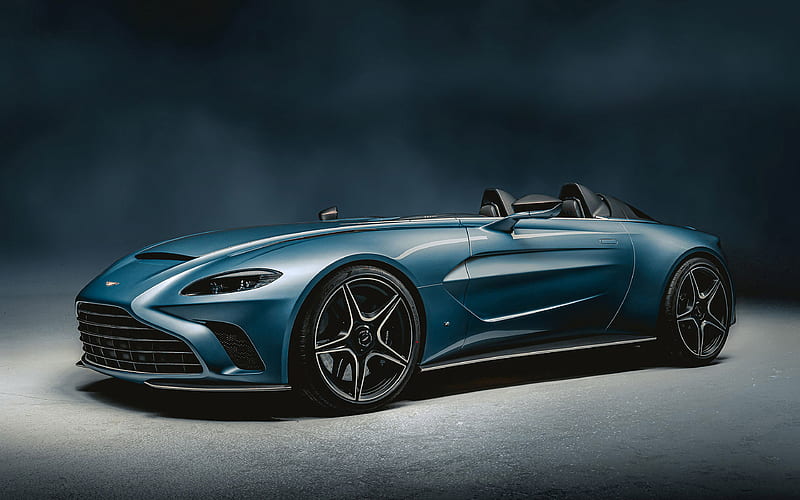 2021, Aston Martin V12 Speedster luxury roadster, exterior, front view, new blue V12 Speedster, British supercars, Aston Martin, HD wallpaper