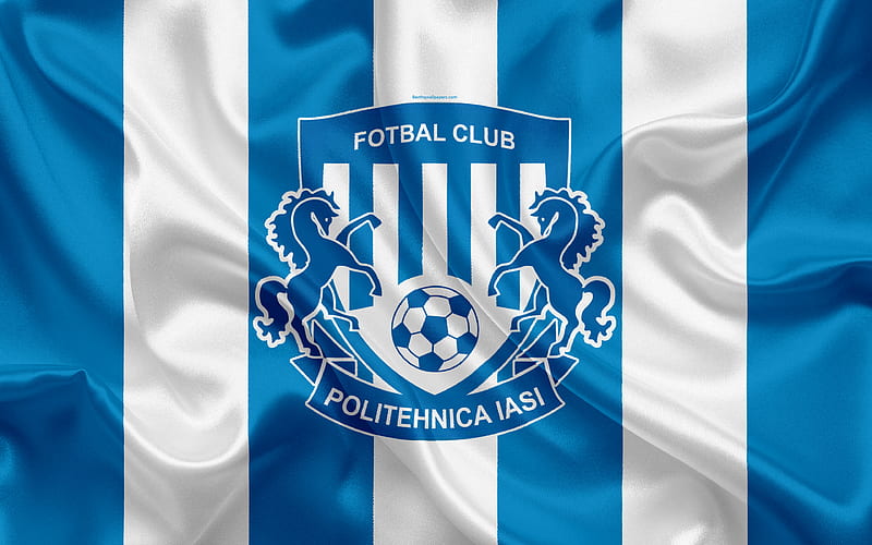 FC Politehnica Iasi Romanian football club, logo, silk flag, Romanian Liga 1, Iasi, Romania, football, HD wallpaper