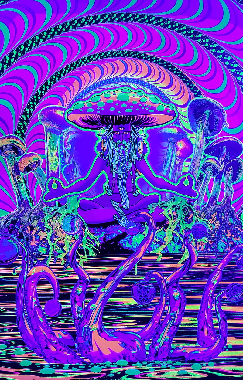 Psychedelic Meditate, blacklight, color, drugs, mushrooms, neon, party, pink,  HD phone wallpaper | Peakpx