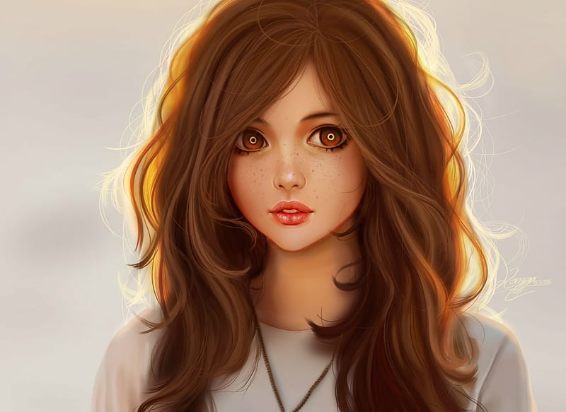 Pretty Anime Girl With Brown Hair And Brown Eyes