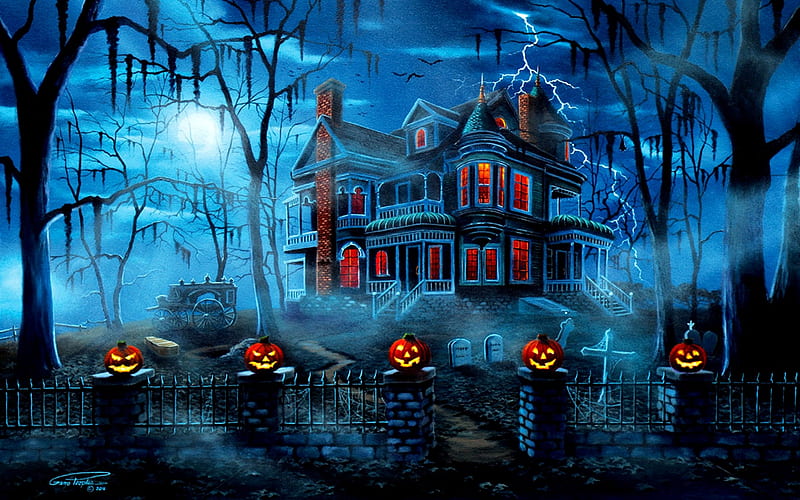 The Misty Scary House, Scary, House, Fantasy, Mist, HD wallpaper