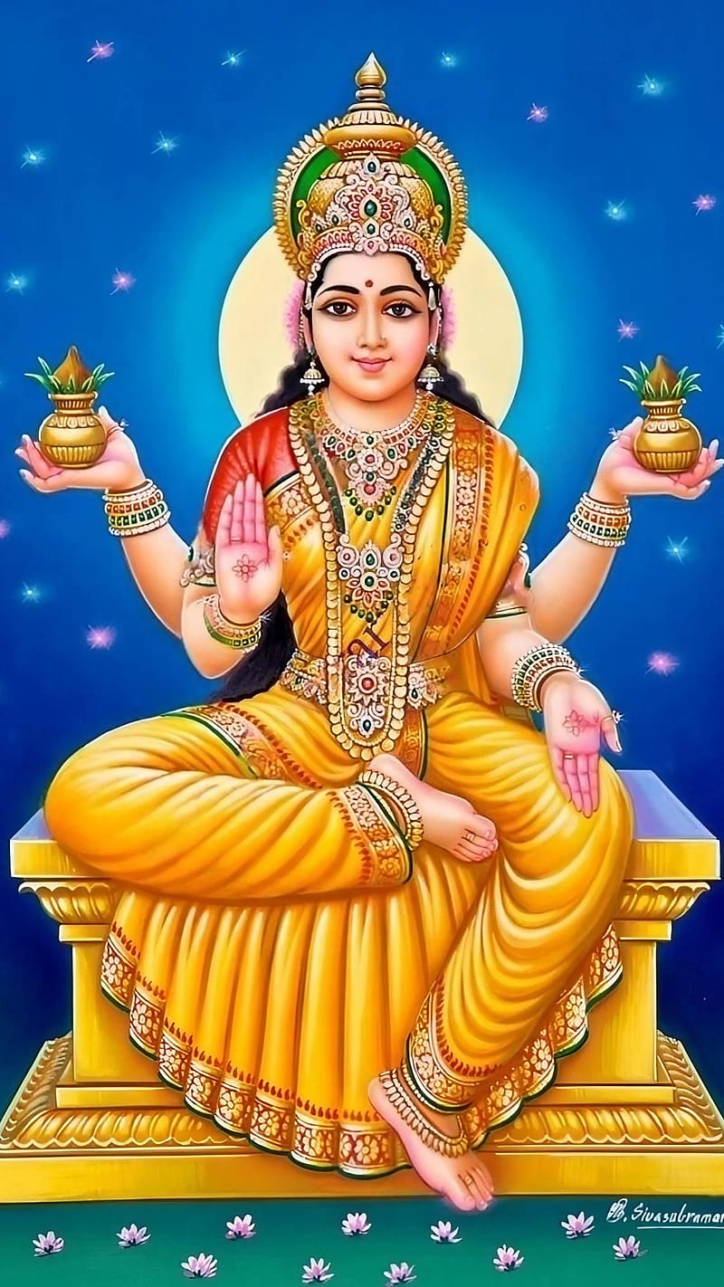 Lakshmi Ji Ke, Blue Background, hindu goddess, bhakti, devotional, HD phone wallpaper