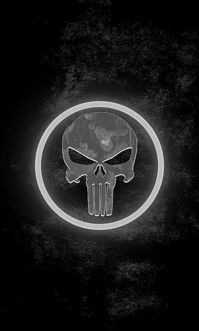 The Punisher logo Wallpaper 4K, White background