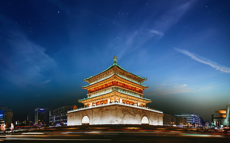 Xian bell tower chinese landmarks, Bell Tower of Xian, China, Asia, Xian, HD wallpaper