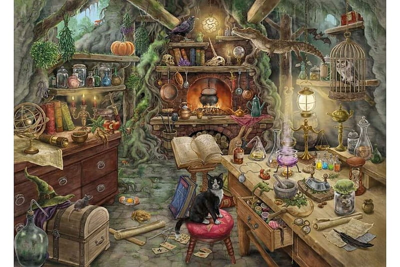 Witches kitchen, jigsaw, good, witch, luck, puzzle, HD wallpaper