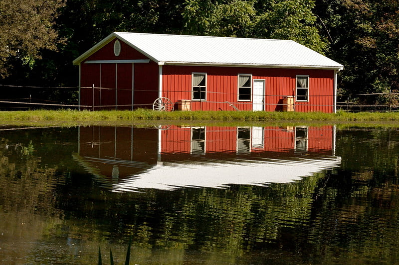 Reflective Scene, farm, farmhouse, scenic, country scene, old country, relaxing, HD wallpaper