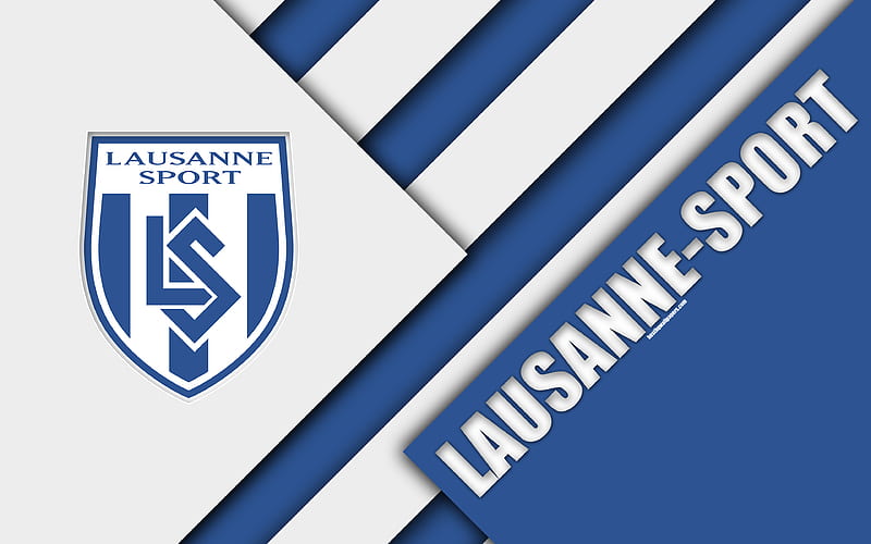 FC Lausanne-Sport Swiss football club, white blue abstraction, material design, logo, Swiss Super League, Lausanne, Switzerland, football, HD wallpaper