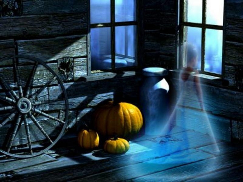 The Spirit of Halloween (3D), spirit, ghost, spooky, halloween, pumpkin, 3d and cg, HD wallpaper