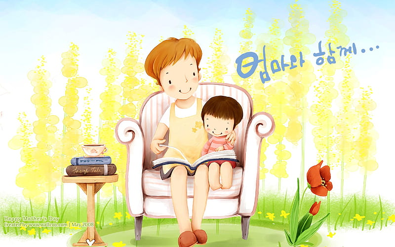 Cartoon illustration for Mother Day - Sweet illustration of mother and daughter, HD wallpaper
