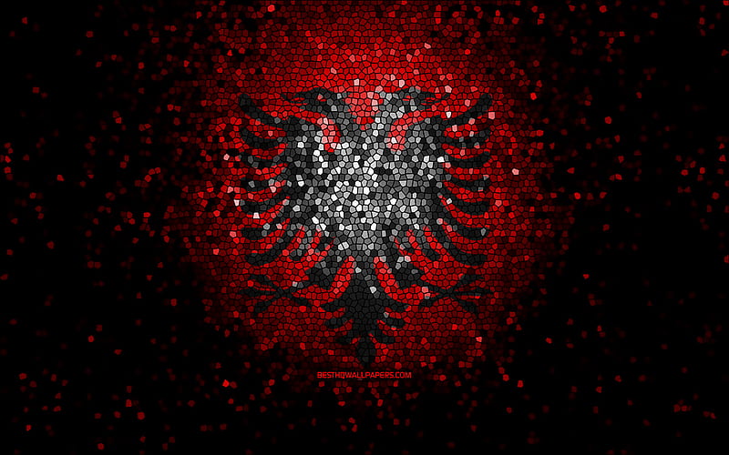 Albanian flag, mosaic art, European countries, Flag of Albania, national symbols, Albania flag, artwork, Europe, Albania, HD wallpaper