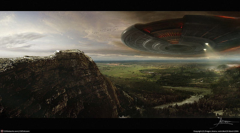 Taken, ufo, forest, fantasy, mount, HD wallpaper