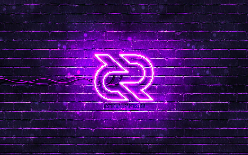 Decred violet logo violet brickwall, Decred logo, cryptocurrency signs, Decred neon logo, cryptocurrency, Decred, HD wallpaper