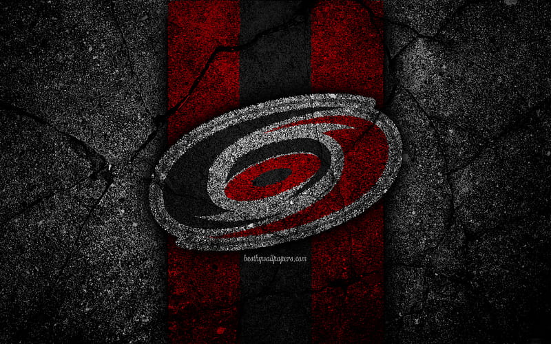 Carolina Hurricanes, logo, hockey club, NHL, black stone, Eastern Conference, USA, Asphalt texture, hockey, Metropolitan Division, HD wallpaper