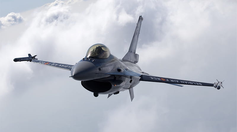a belgian air force F16 fighting falcon, military, plane, clouds, fighter, HD wallpaper