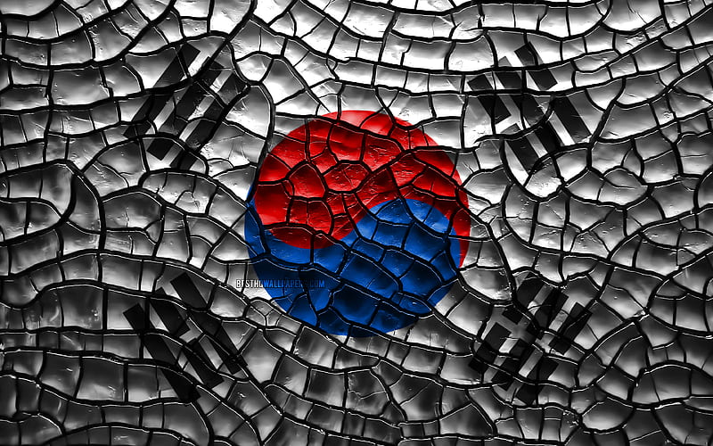 Flag of South Korea cracked soil, Asia, South Korean flag, 3D art, South Korea, Asian countries, national symbols, South Korea 3D flag, HD wallpaper