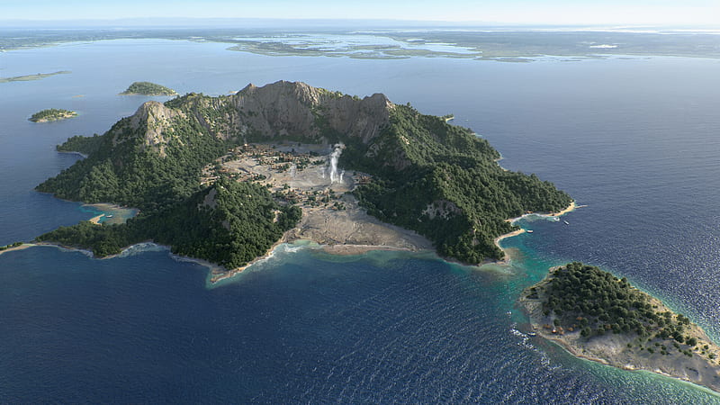 fantasy island, aerial view, artwork, scenery, Fantasy, HD wallpaper