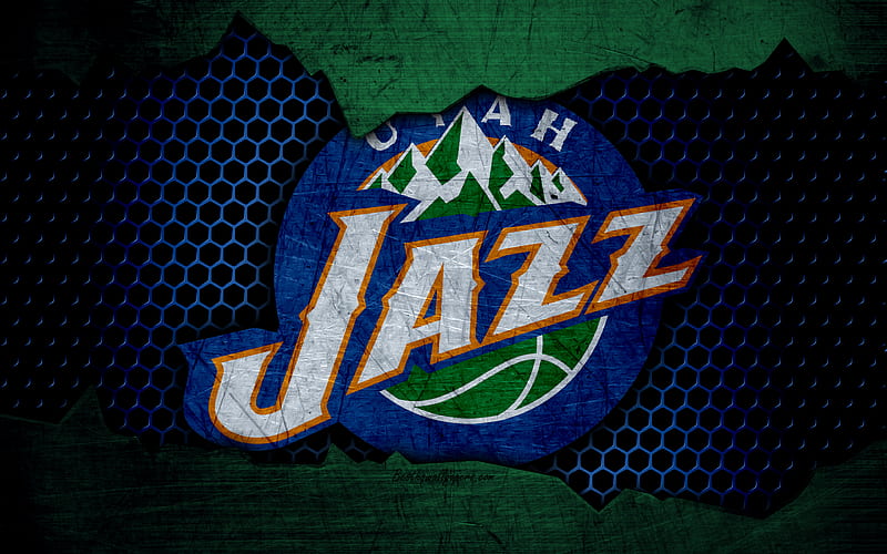 Utah Jazz logo, NBA, basketball, Western Conference, USA, grunge, metal texture, Northwest Division, HD wallpaper