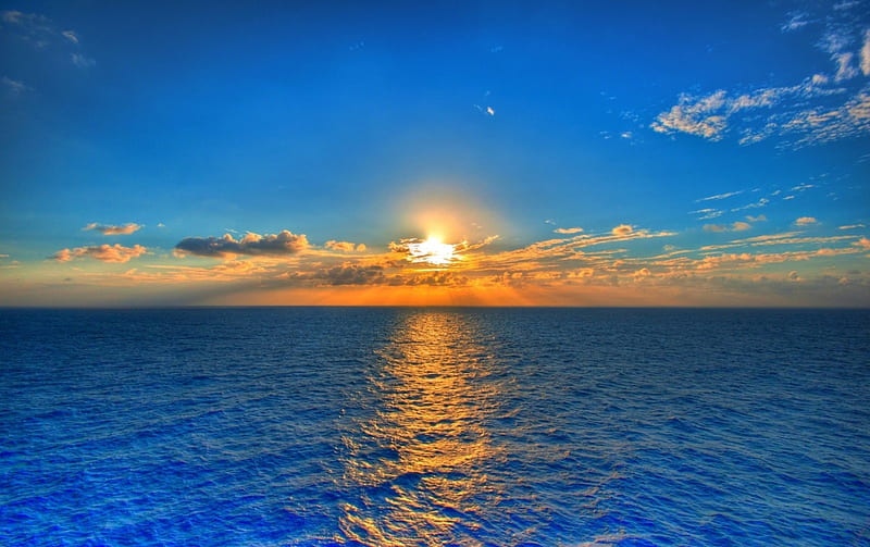 Sun rise, skies, sun, cloud, rise, ocean, HD wallpaper