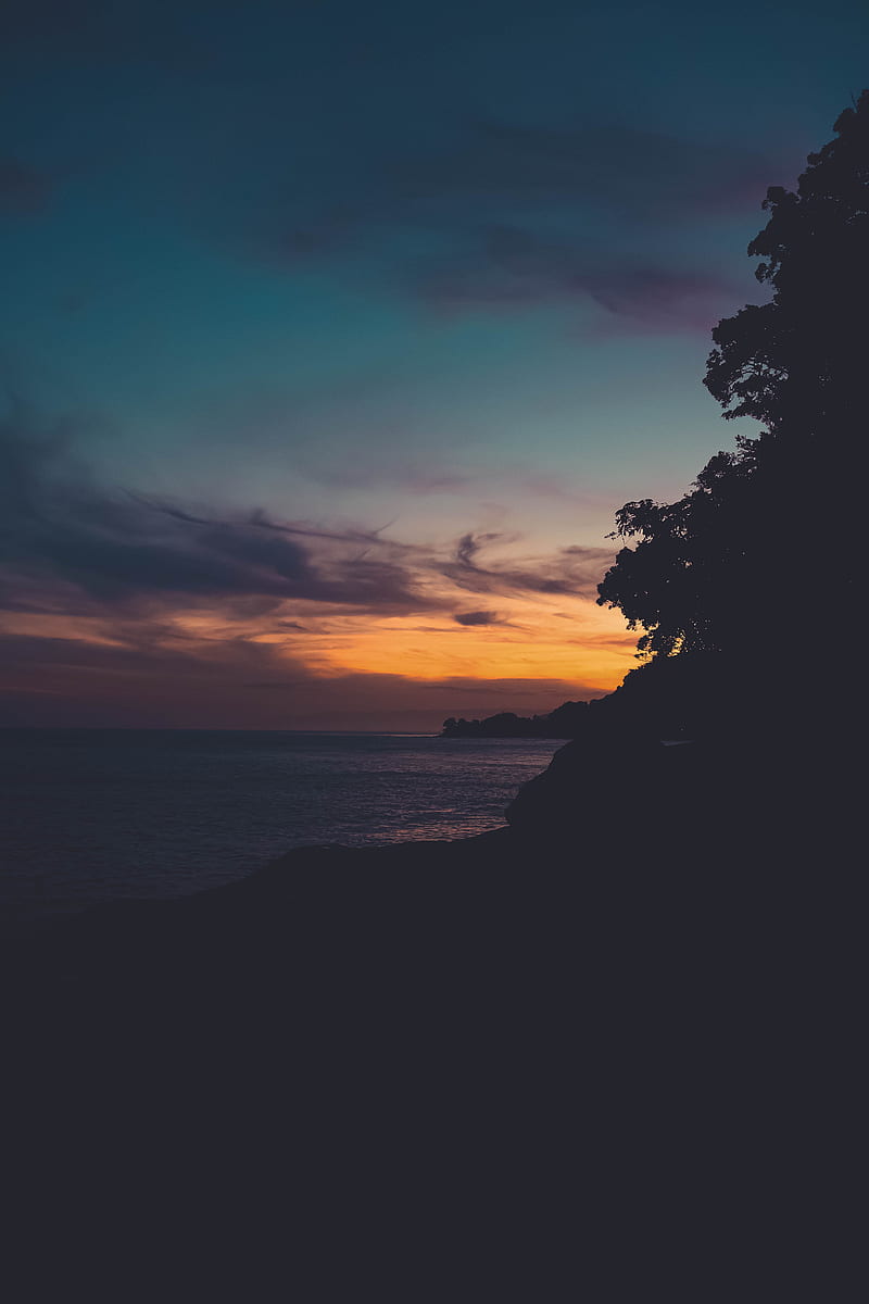 sunset, horizon, dark, HD phone wallpaper