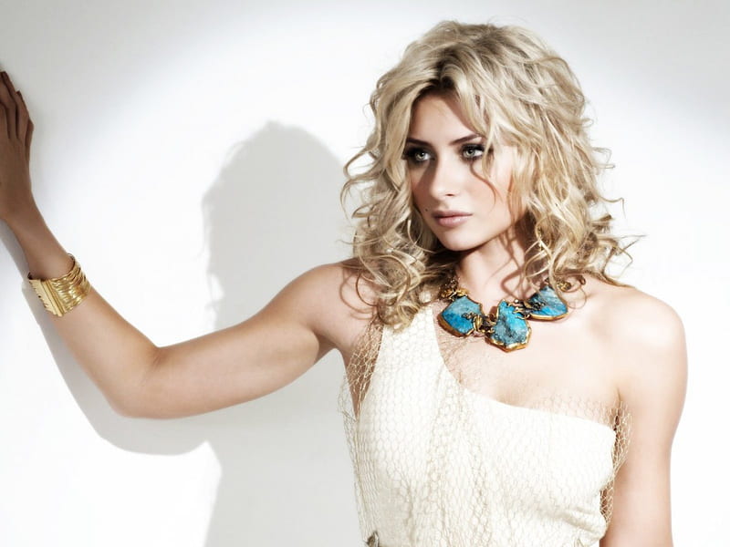 Aly Michalka, necklace, girl, actress, blonde, white, woman, blue, HD wallpaper