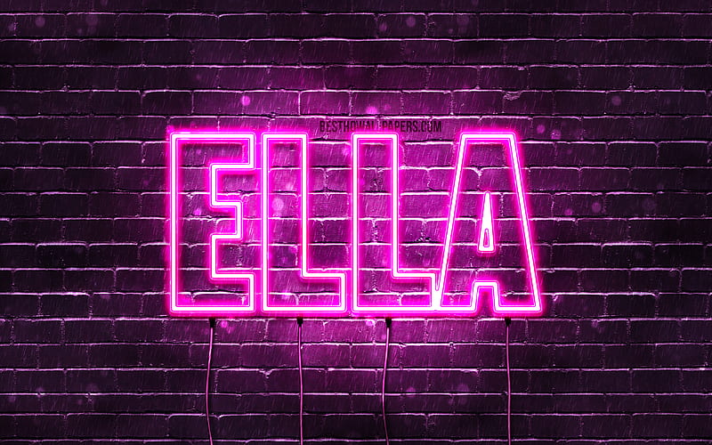 Ella with names, female names, Ella name, purple neon lights, horizontal text, with Ella name, HD wallpaper