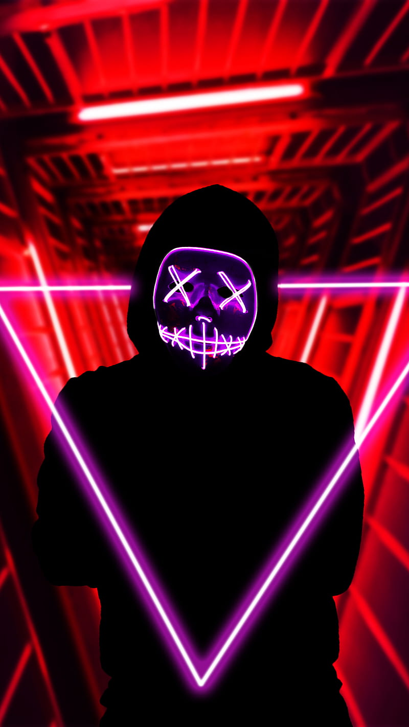 Neon Man, light, mask, Şahin, HD phone wallpaper
