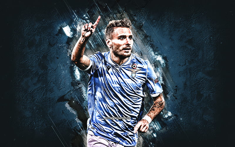 Ciro Immobile, Lazio, portrait, Italian footballer, blue stone background, Serie A, football, Immobile Lazio, HD wallpaper