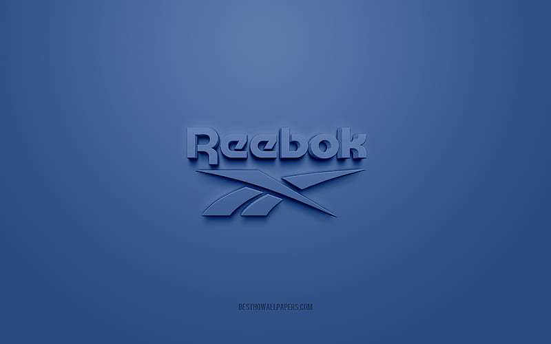 Reebok logo, blue background, Reebok 3d logo, 3d art, Reebok, brands logo, blue 3d Reebok logo, HD wallpaper