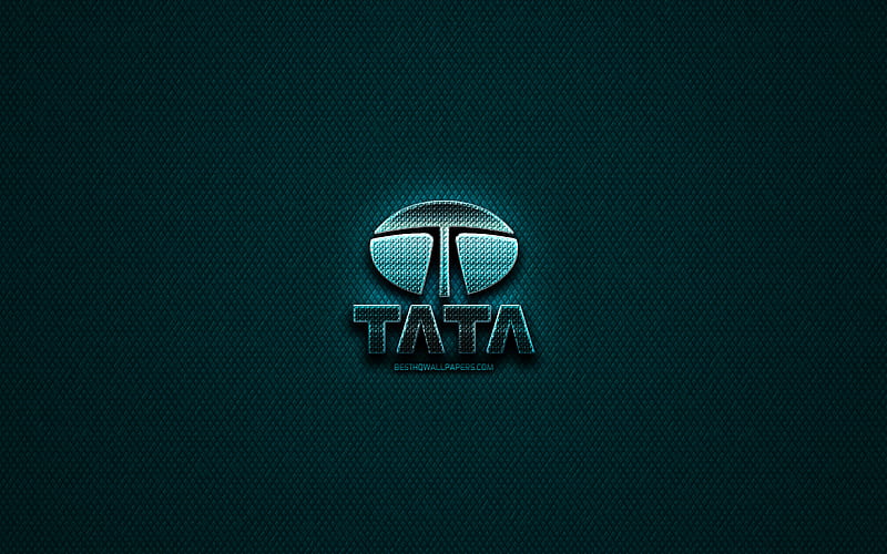 Tata glitter logo, cars brands, creative, blue metal background, Tata logo, brands, Tata, HD wallpaper