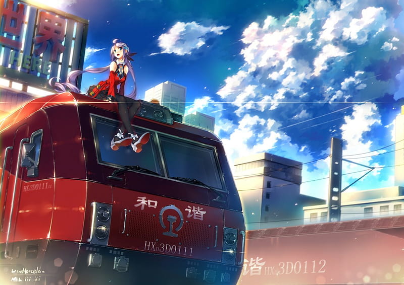 Red Truck, pretty cg, bonito, sweet, nice, anime, beauty, anime girl, scenery, realistic, female, cloud, lovely, sky, girl, truck, scene, HD wallpaper