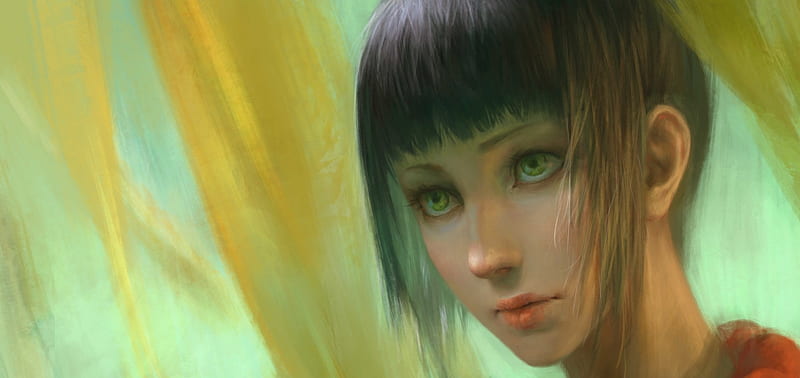 Portrait, fantasy, chin likhui, luminos, green, girl, face, HD wallpaper