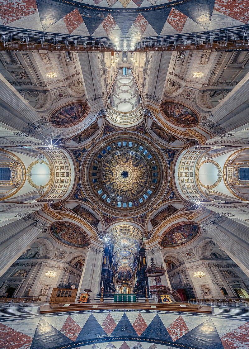 architecture, interior, cathedral, Peter Li, church, ceiling, manipulation, Altar, portrait display, symmetry, St. Paul's Cathedral, UK, London, England, arch, painting, HD phone wallpaper