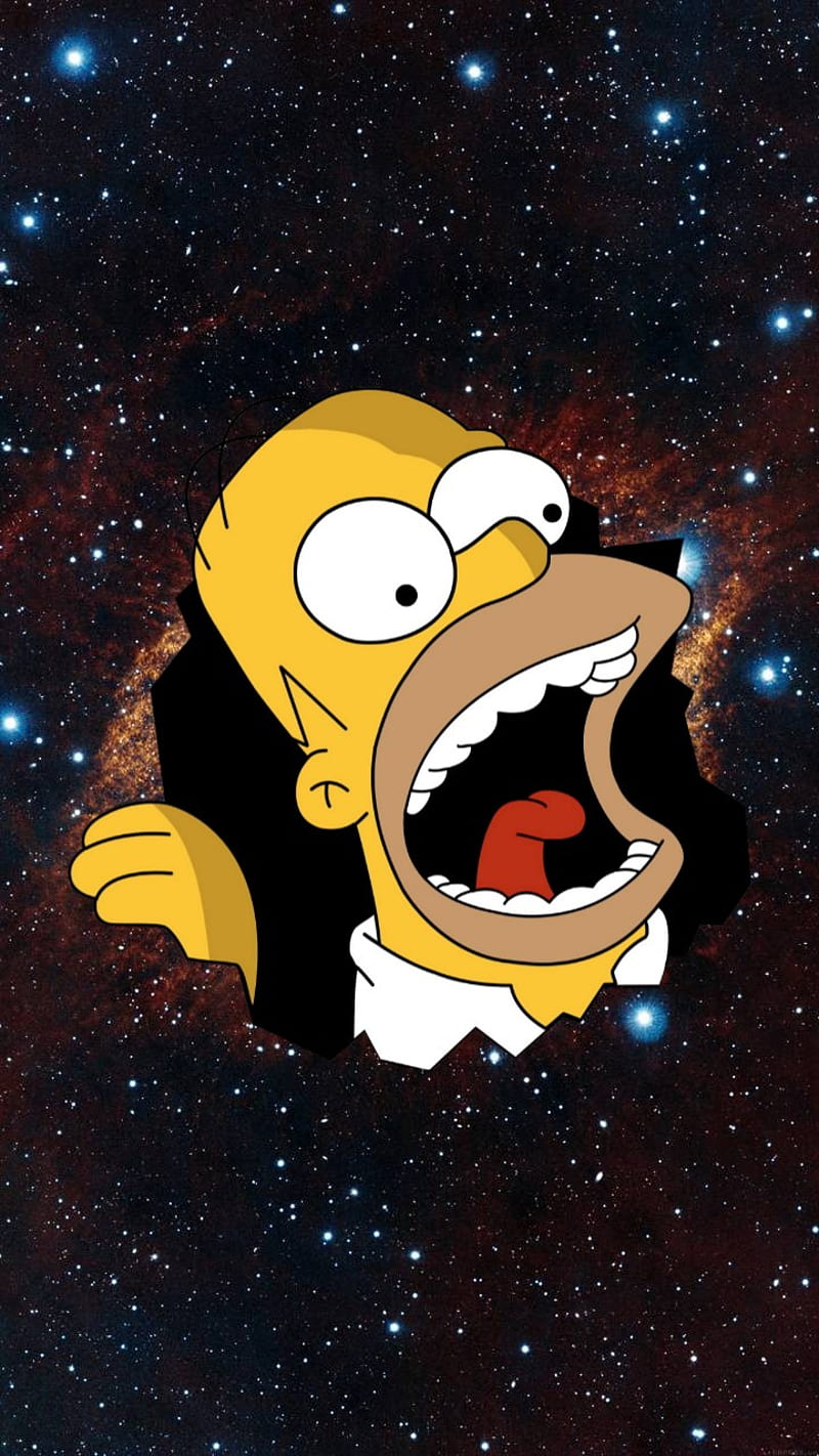 Homero Simpson, apu se va de los simpsons, bart, space, stars, galaxy, homer, lisa, marge, nebulosa, the simpsons, HD phone wallpaper