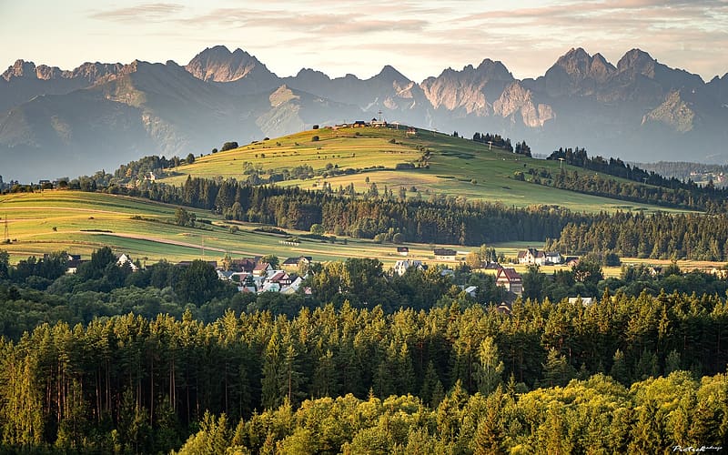 Tatra in Poland, Tatra, hills, Poland, mountains, village, HD wallpaper