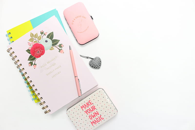 pink notepad with metal cases, HD wallpaper