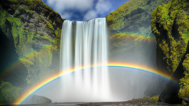 Rainbow on Skogafoss WF, Iceland, waterfall, rainbow, nature, iceland, HD wallpaper