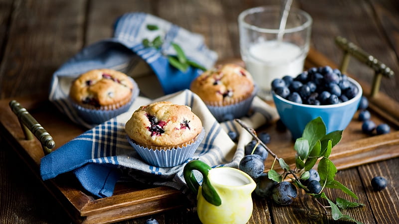 blueberry muffins, muffins, fruit, napkins, blueberry, HD wallpaper