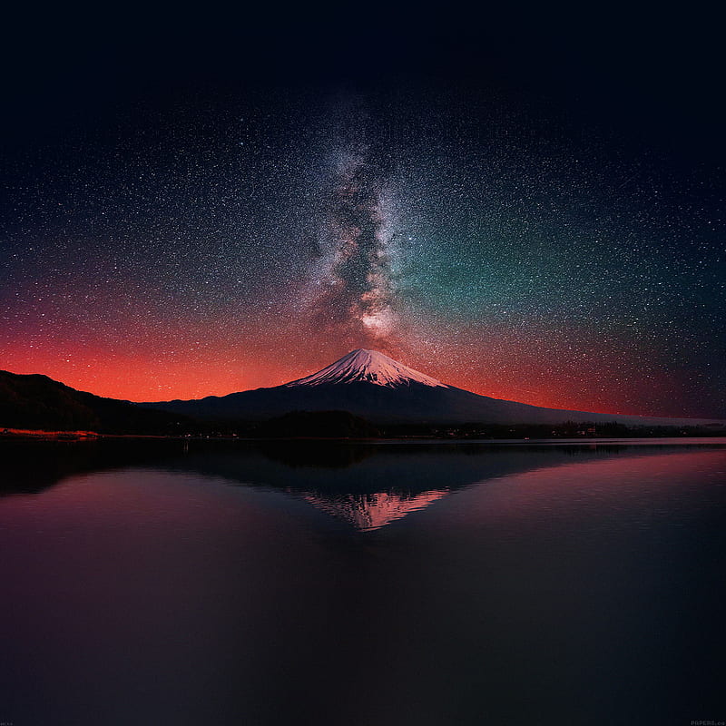 Fuji mountain, night, milky, landscape, volcano, sky, galaxy, android, stars, HD phone wallpaper