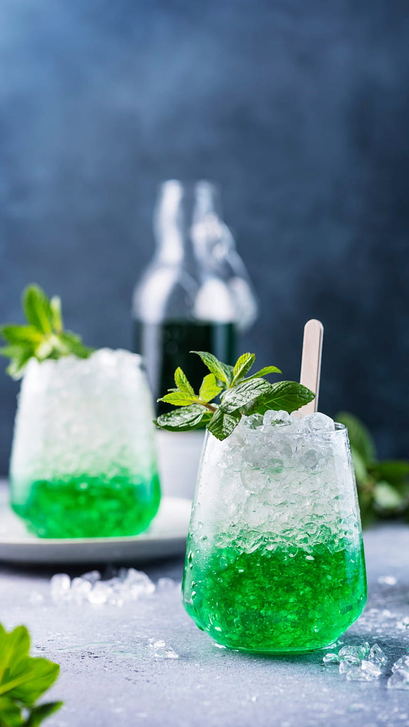 Mint drink, cold, decoration, glass, green, green drink, ice, HD phone wallpaper