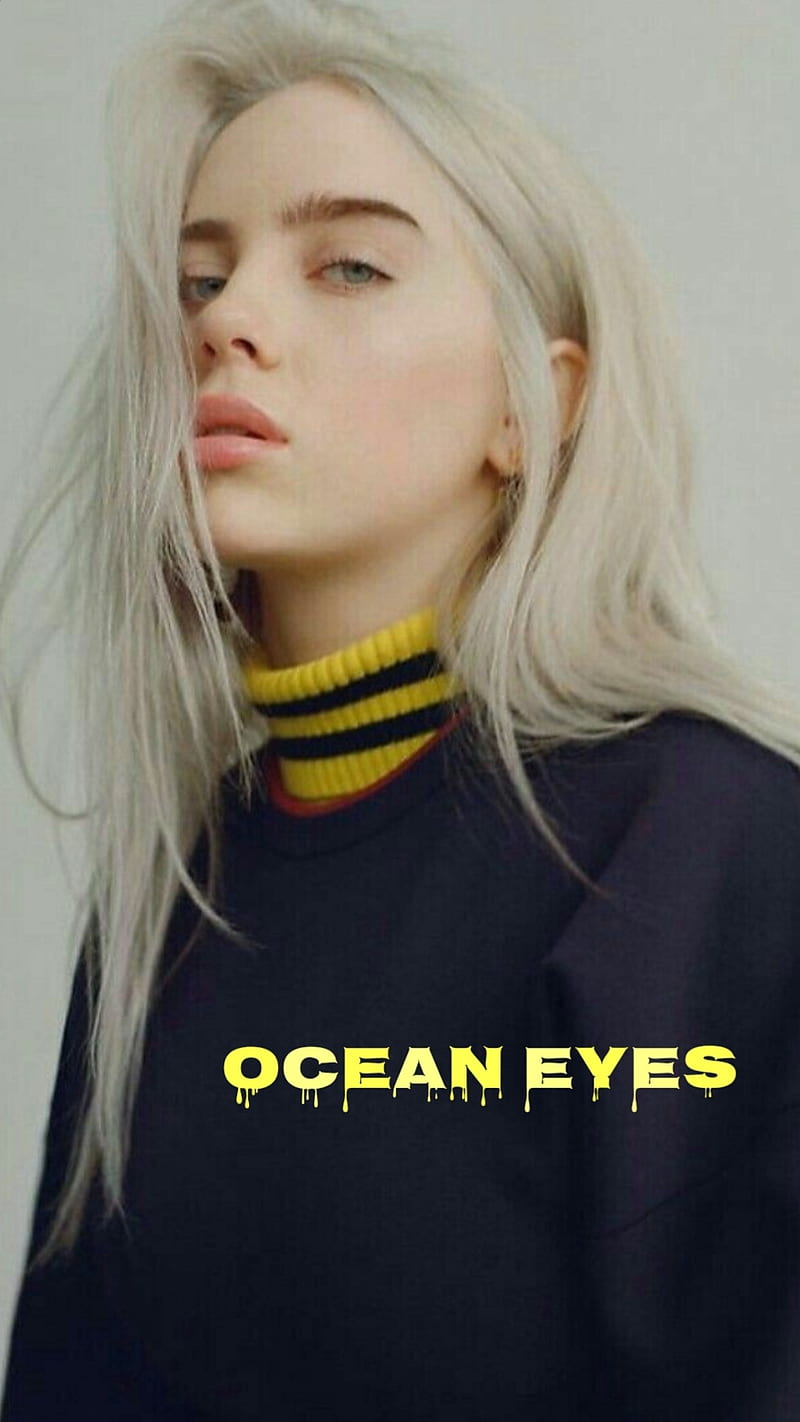 Billie Eilish, ocean eyes, billie edit, billie eilish lyrics, lyrics, blue, yellow, HD phone wallpaper