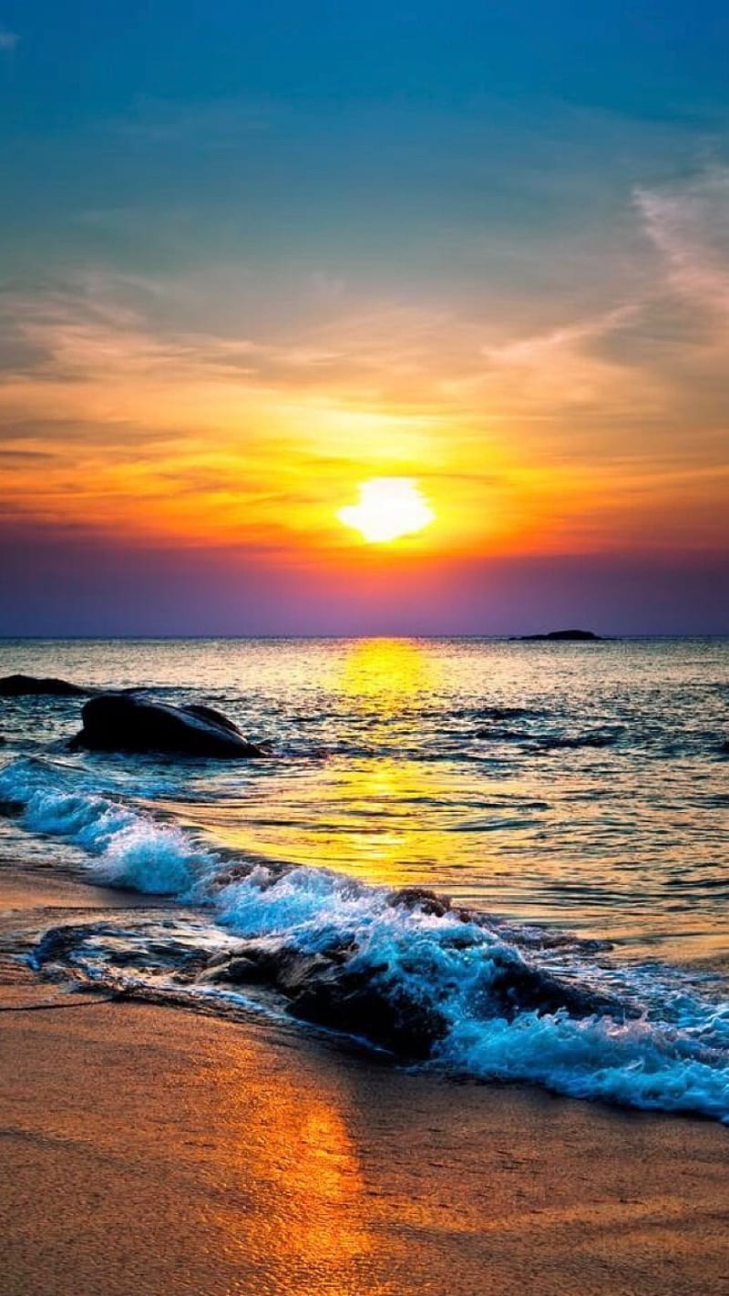 Evening beach, sunrise, HD phone wallpaper