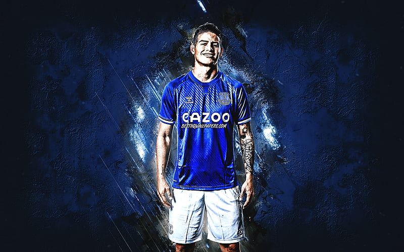 James Rodriguez, Colombian footballer, Everton FC, attacking midfielder, blue stone background, Premier League, football, HD wallpaper